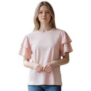 Elegant Pink Citizens of Humanity Peach Ruffle Sleeve Tee S